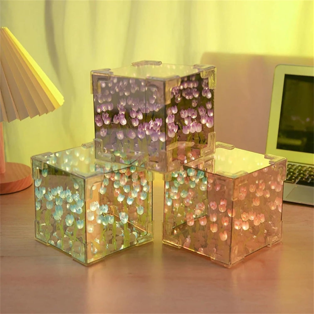 DIY Tulip Night Light Cube Mirror  Tulip Lamp Decorative Tulip Mirror Lamp_0