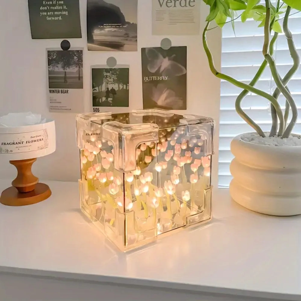 DIY Tulip Night Light Cube Mirror  Tulip Lamp Decorative Tulip Mirror Lamp_1