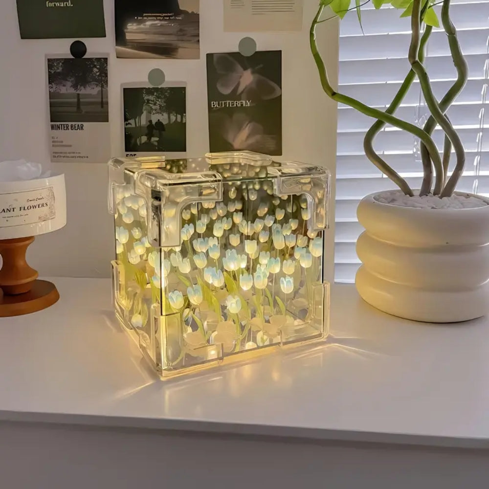 DIY Tulip Night Light Cube Mirror  Tulip Lamp Decorative Tulip Mirror Lamp_2