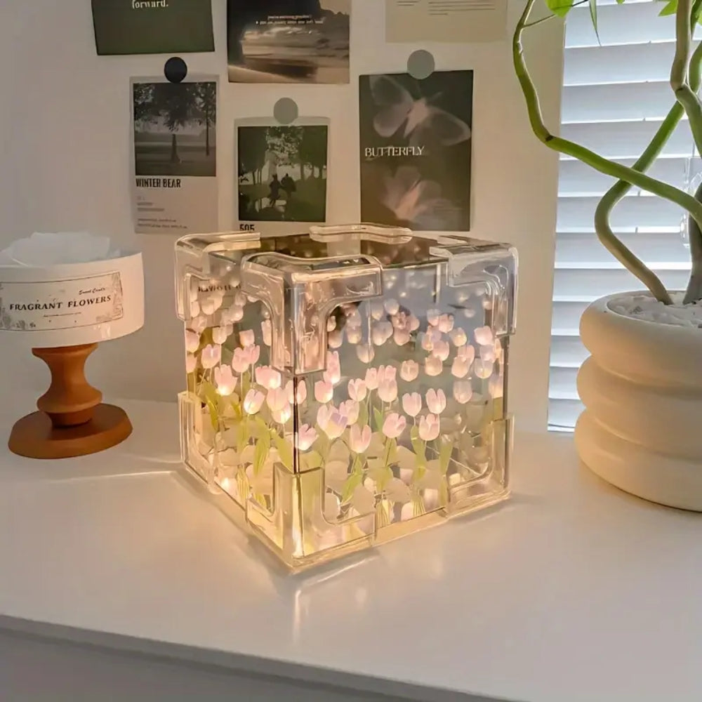 DIY Tulip Night Light Cube Mirror  Tulip Lamp Decorative Tulip Mirror Lamp_3