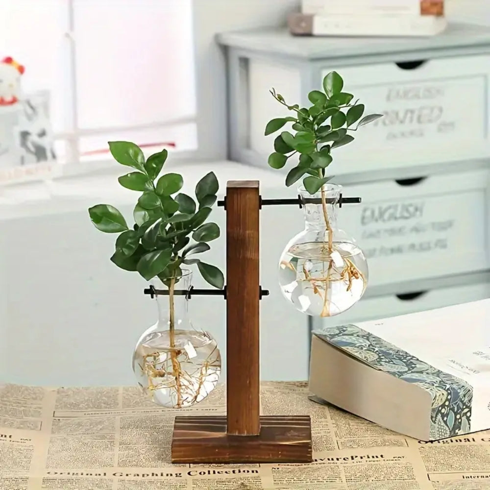 Creative Wooden Frame Hydroponic Vase Flower Arrangement Container_2