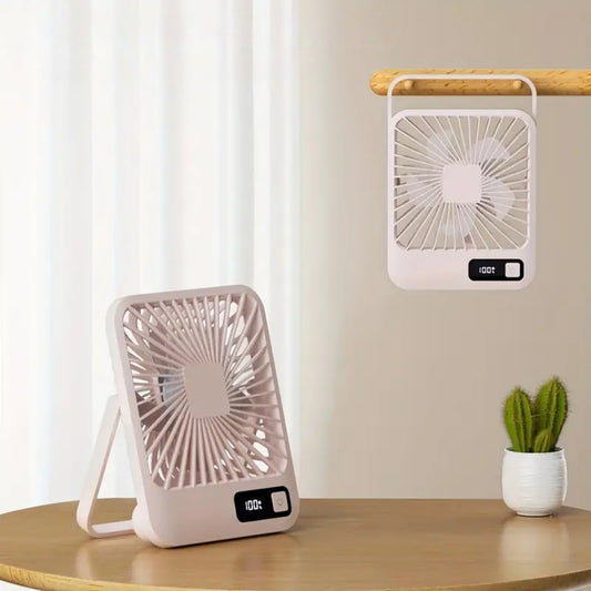 USB Rechargeable Desk Fan with 5 Speeds and Power Display_0